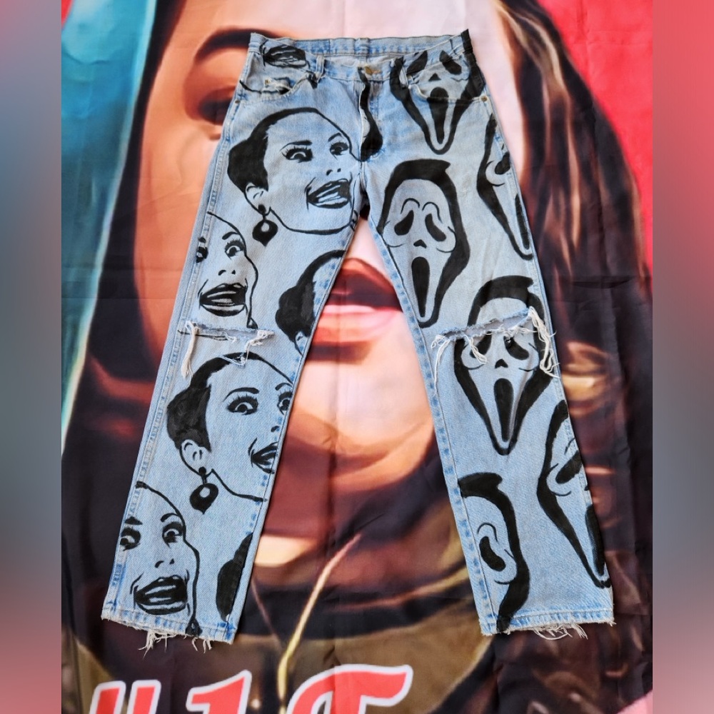 Handpainted Kim K x GhostFace Jeans
